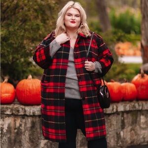 ELOQUII Plaid Red and Black Women's Coat